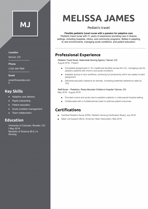 Pediatric travel nurse resume