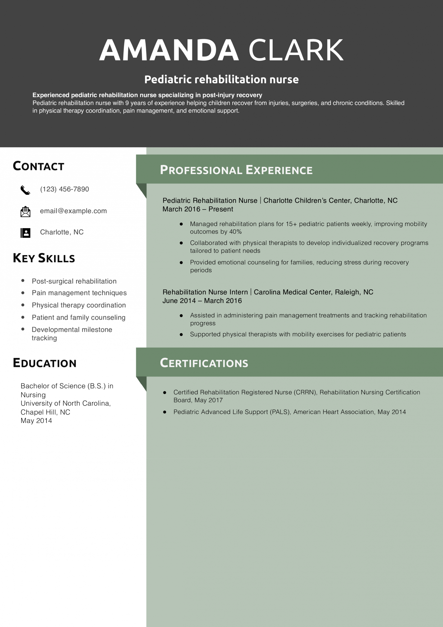 Pediatric rehabilitation nurse resume