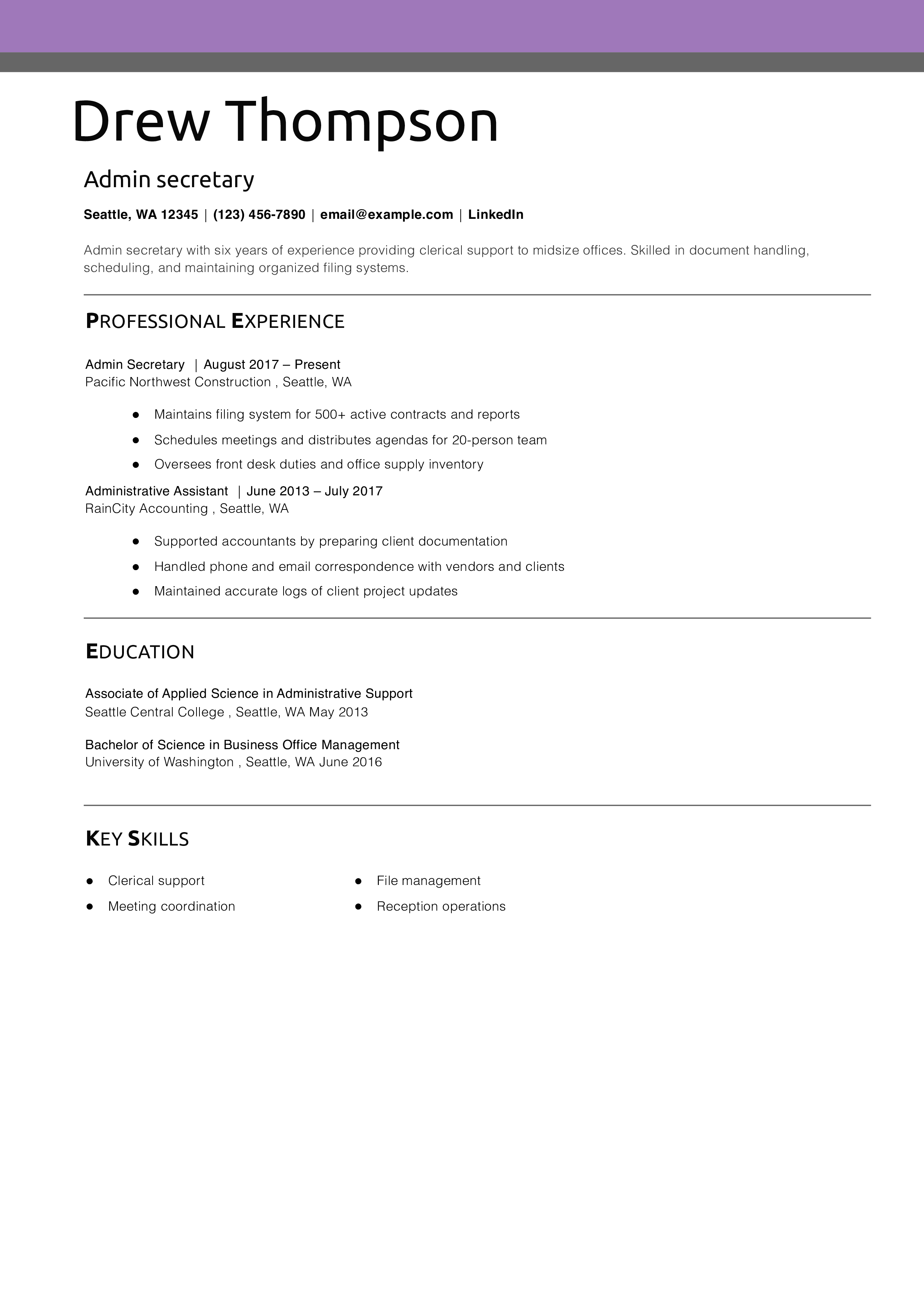 Admin Secretary Resume Templates