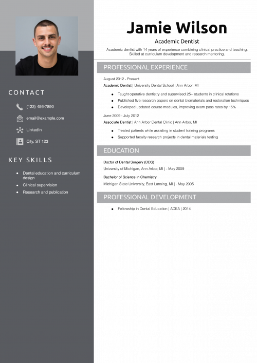 Academic Dentist Resume Example
