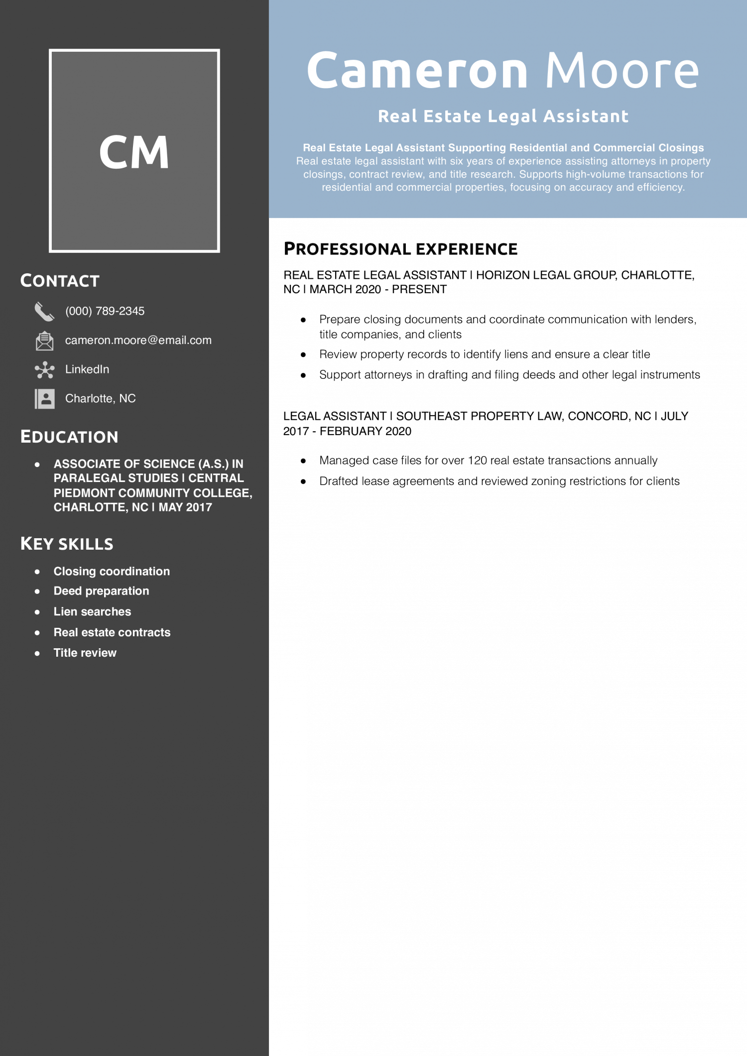 Real Estate Legal Assistant Resume