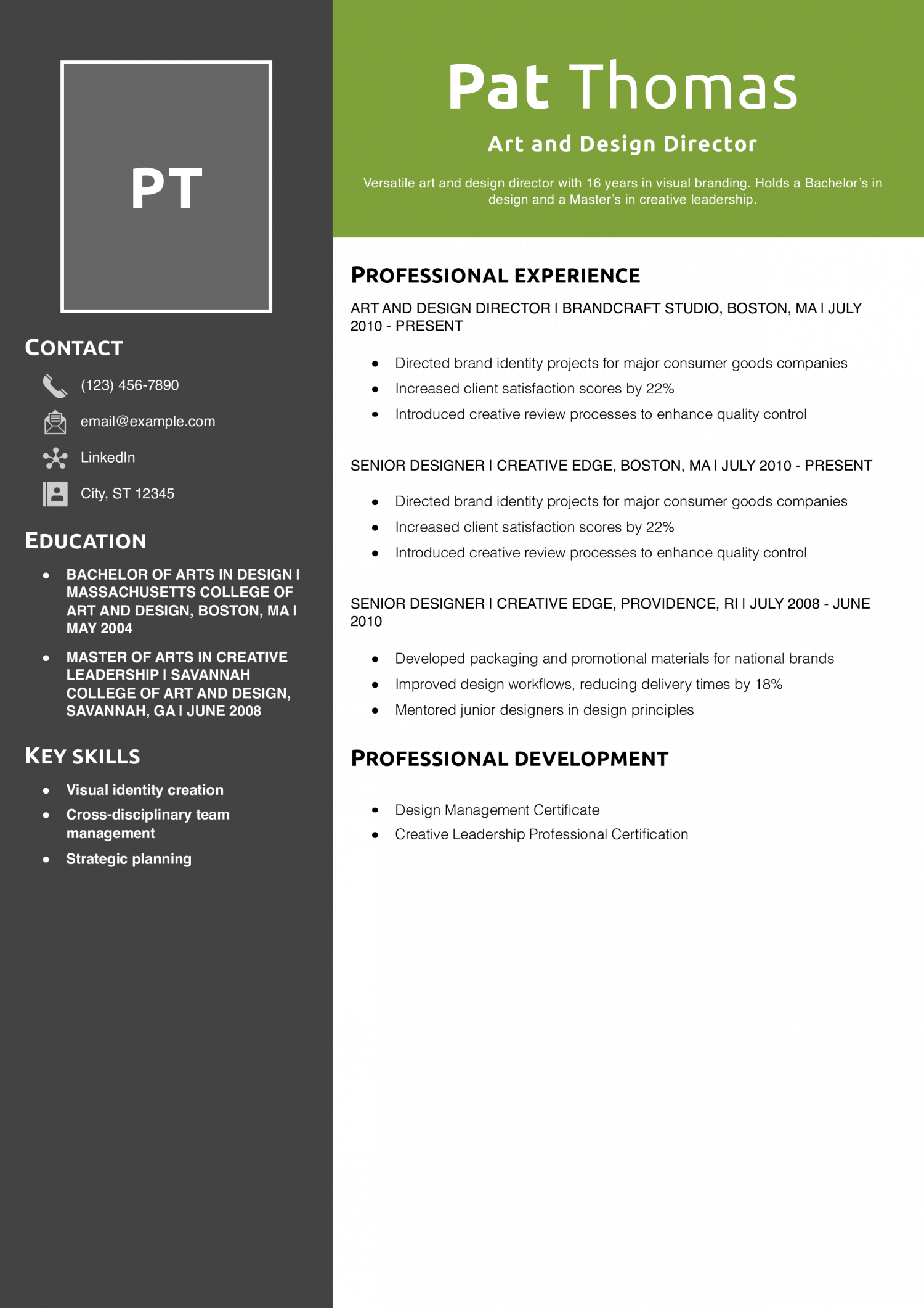 Art and Design Director Resume Example