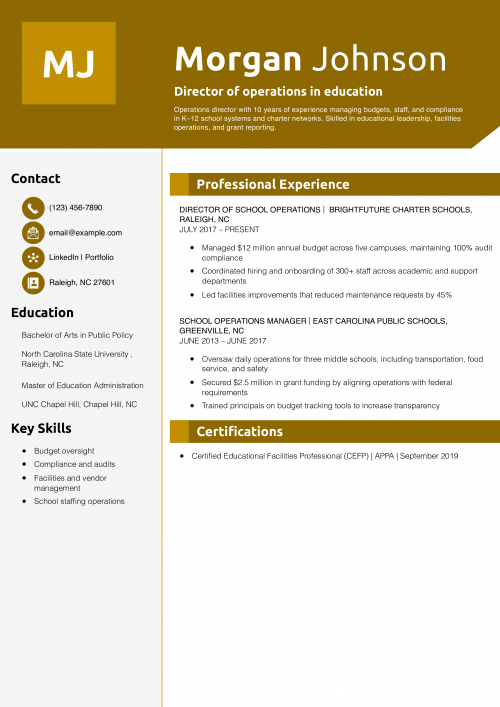 Director of operations in education resume example