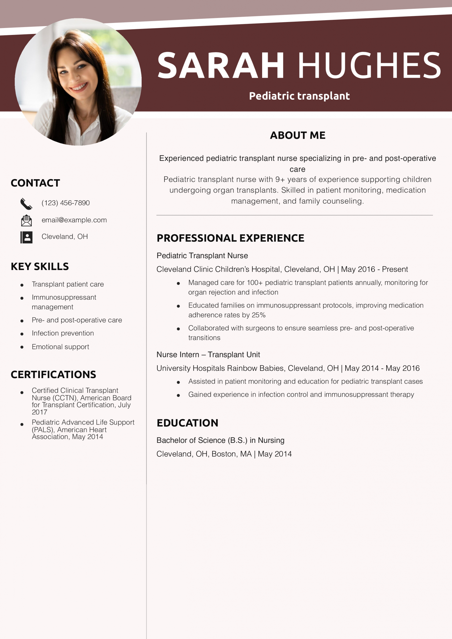 Pediatric transplant nurse resume