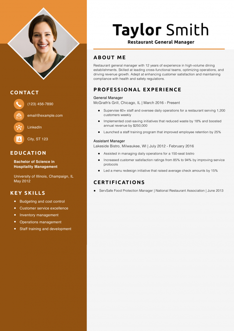  Restaurant General Manager Resume Example