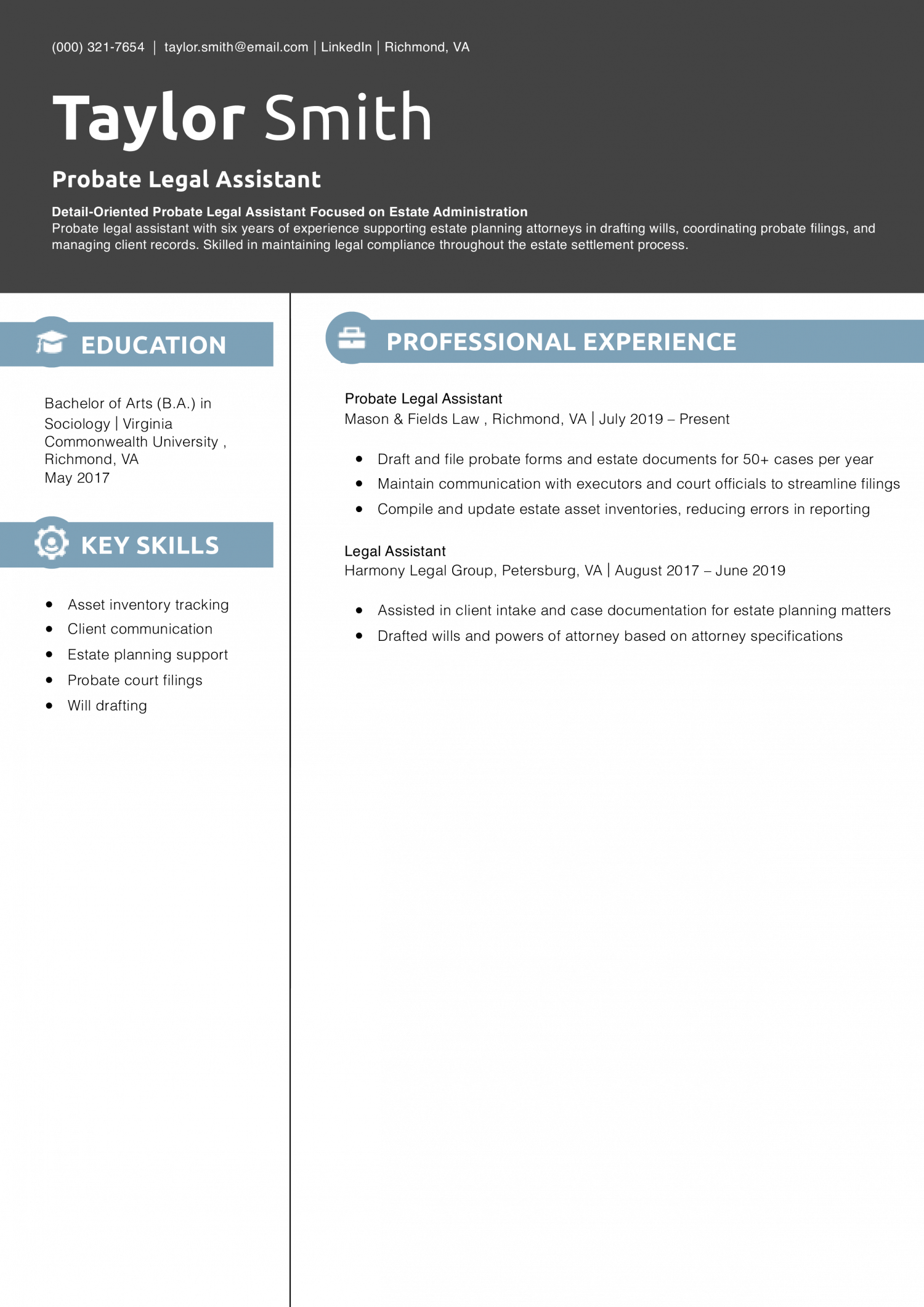Probate Legal Assistant Resume