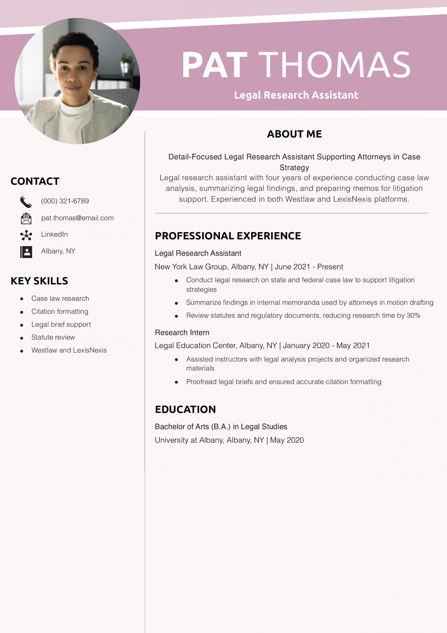 Legal Research Assistant Resume