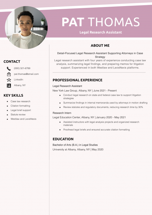 Legal Research Assistant Resume