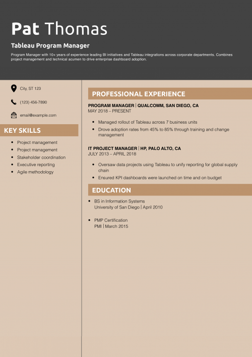 Tableau Program Manager Resume Example