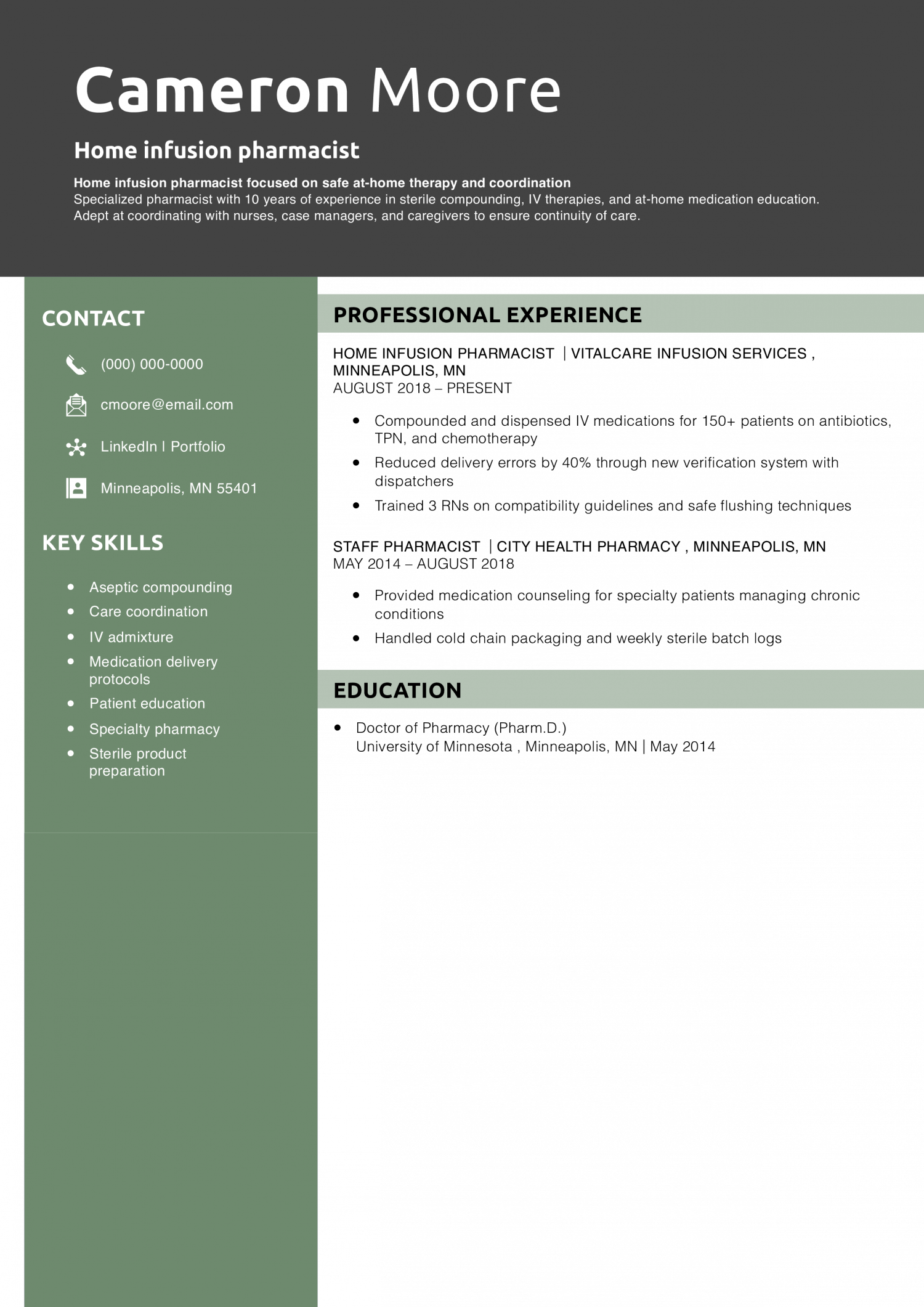 Home infusion pharmacist resume 