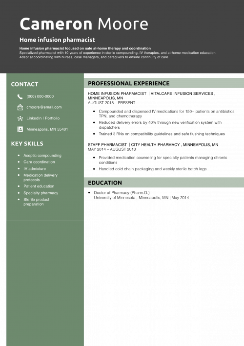Home infusion pharmacist resume 