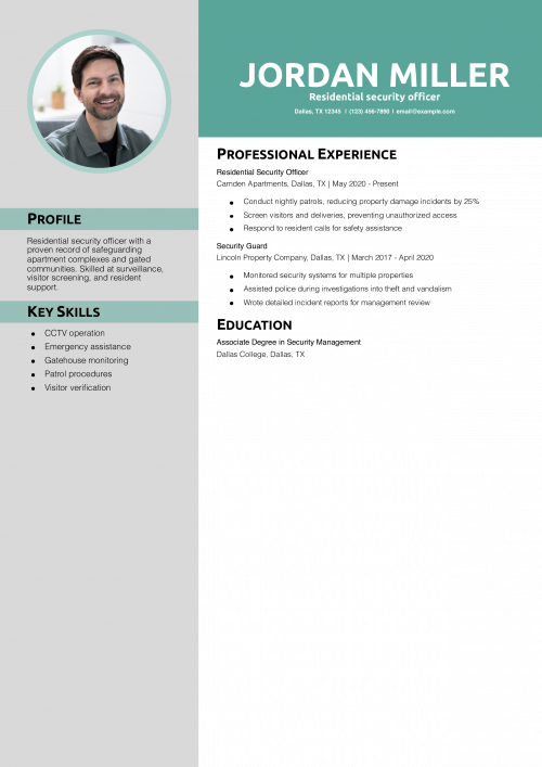 Residential security officer resume example