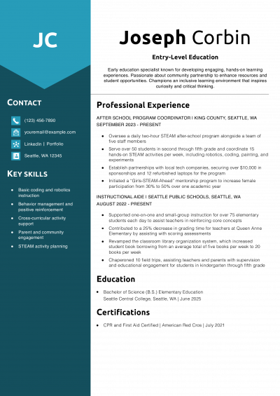 Entry-Level Education Resume Example