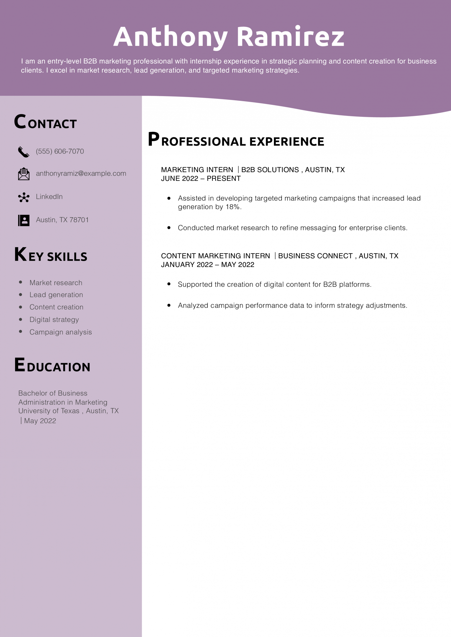  B2B Marketing Intern Resume Example 