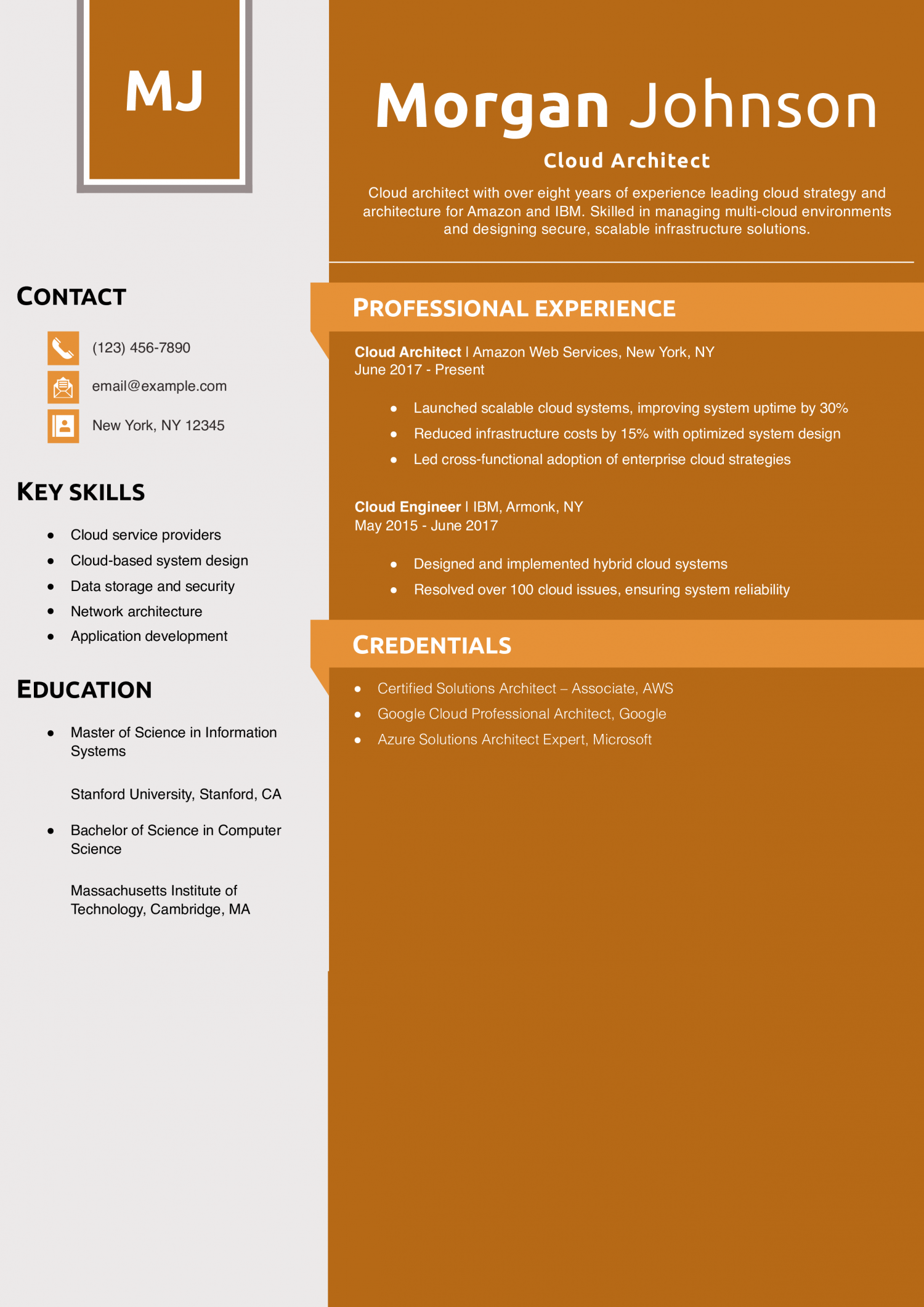Cloud Architect Resume Example