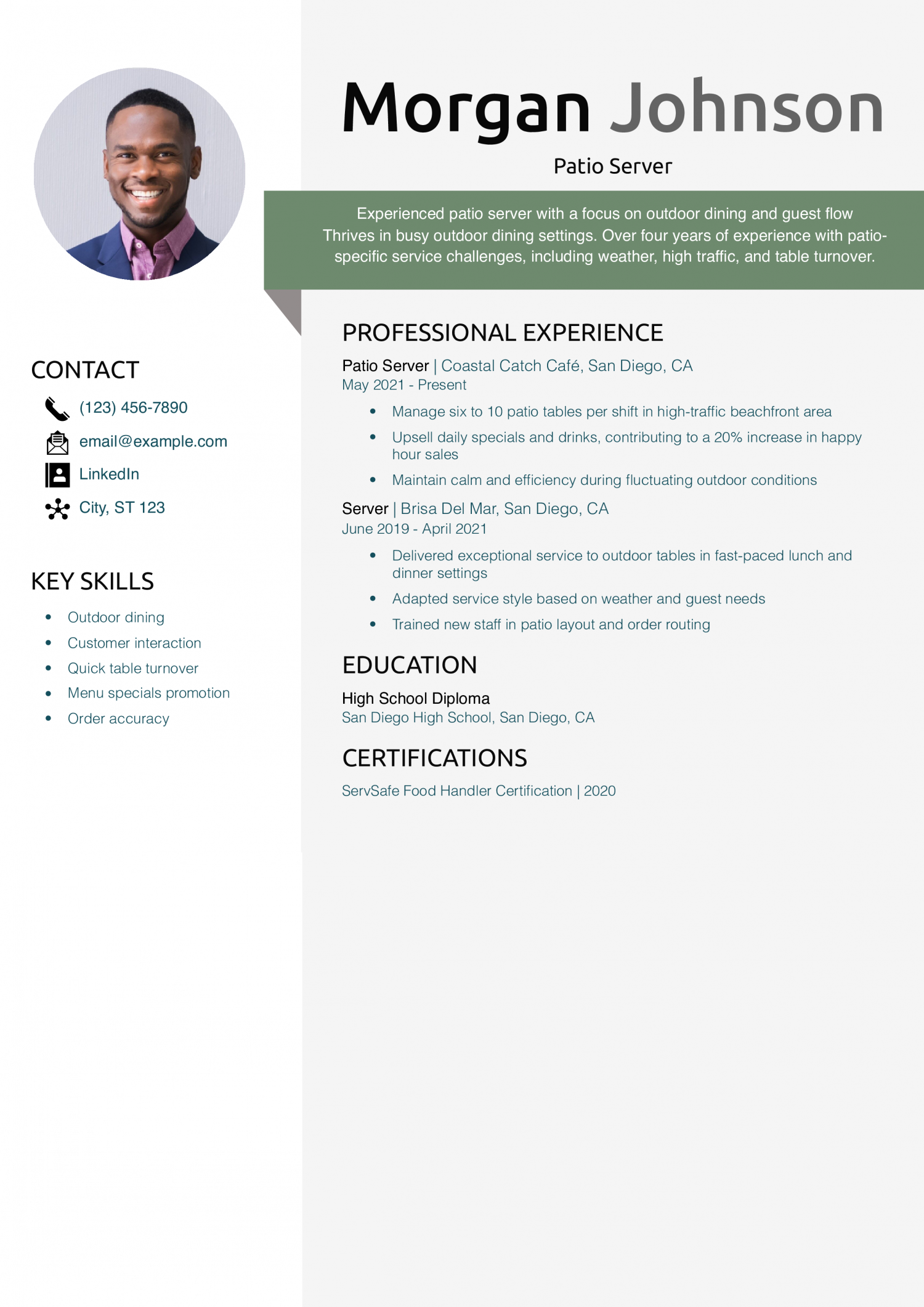 Patio Server Resume Example