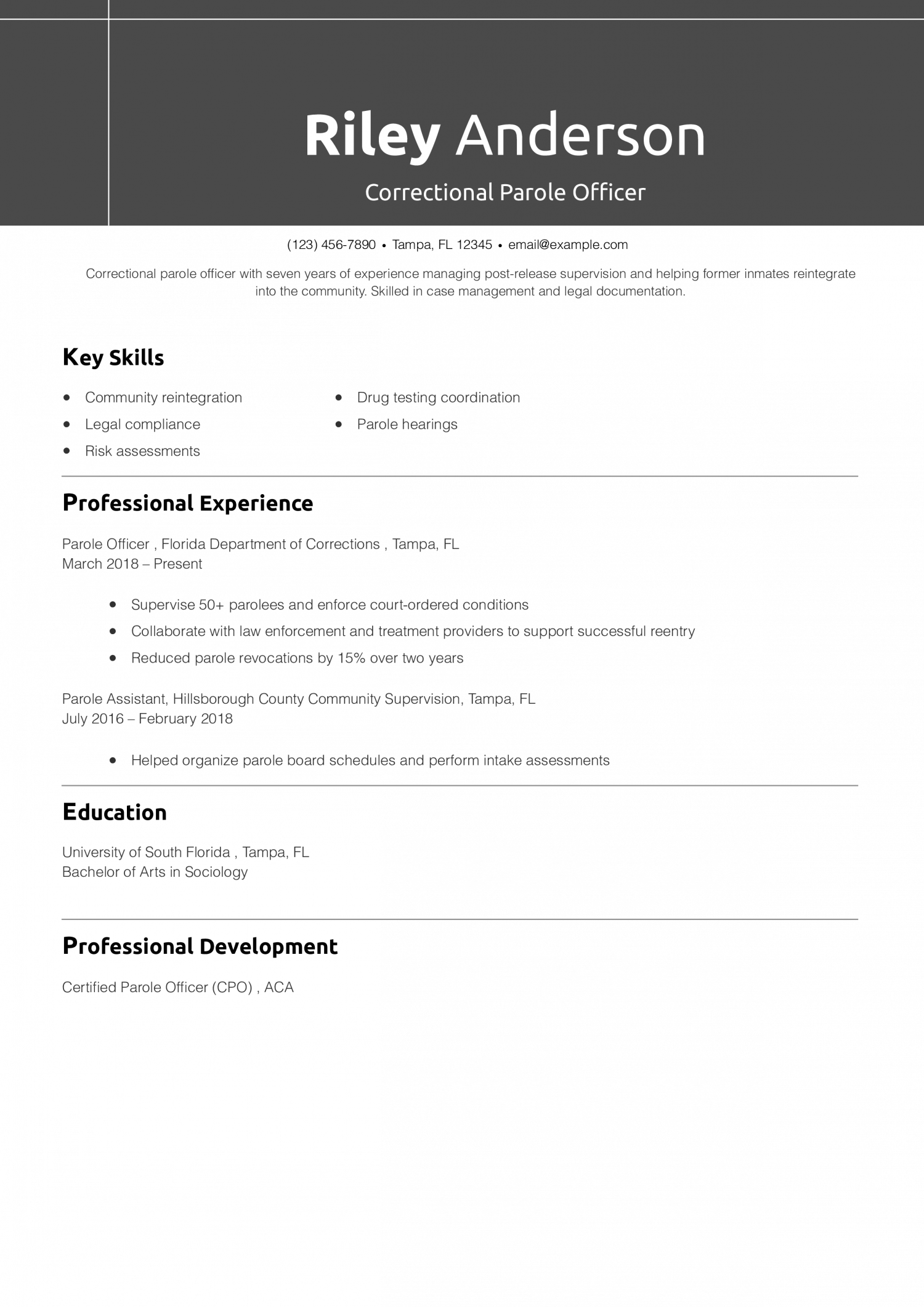 Correctional Parole Officer Resume Example 