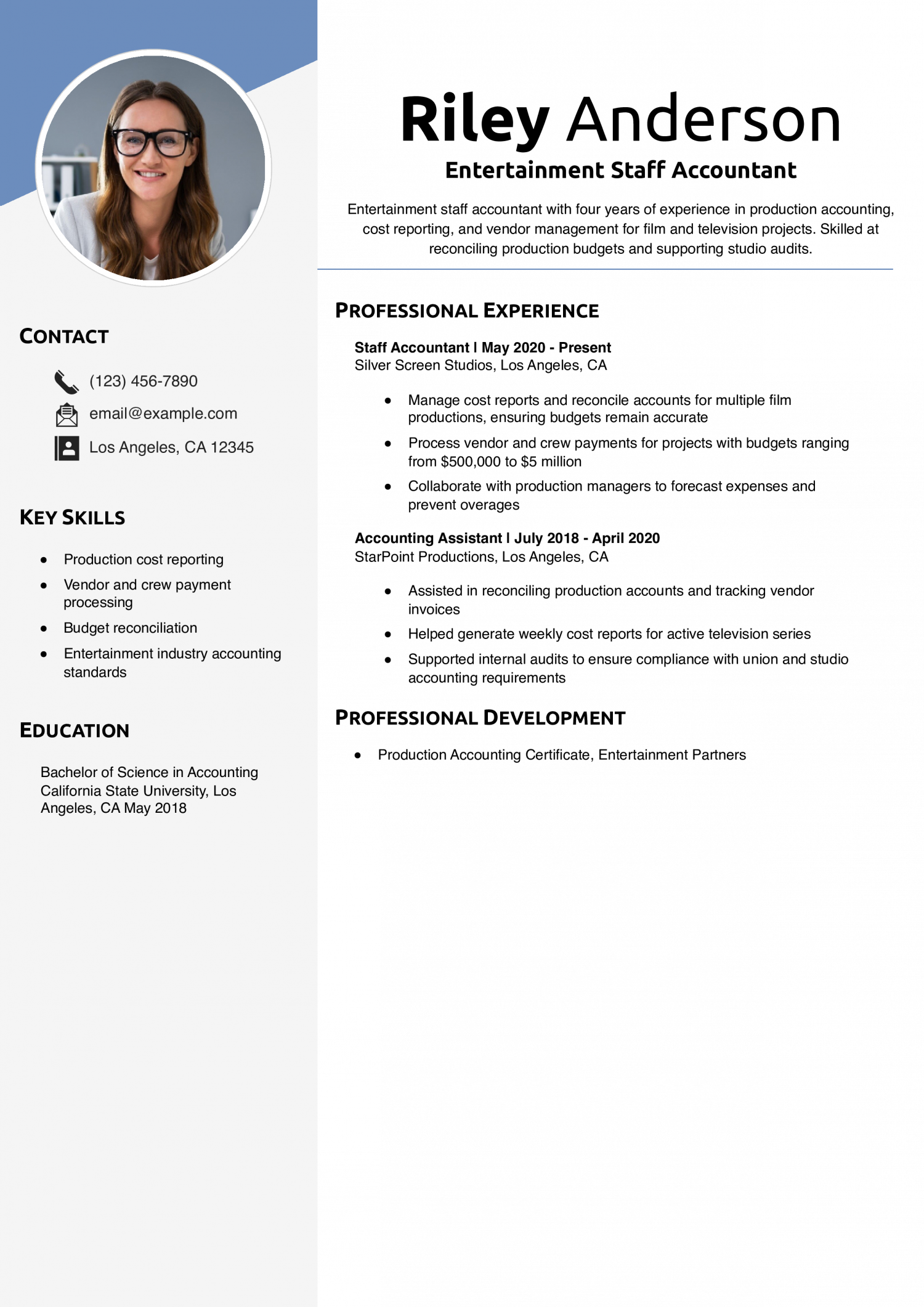 Entertainment Staff Accountant Resume Example
