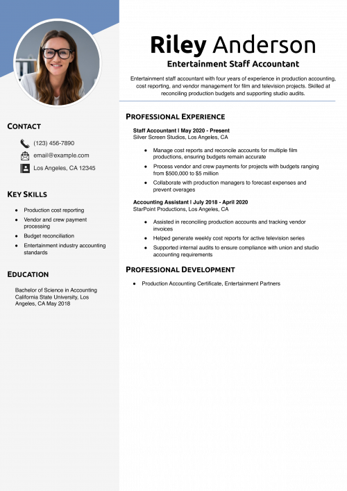 Entertainment Staff Accountant Resume Example 