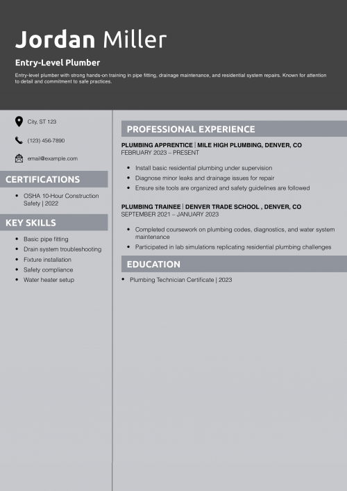 Entry-Level Plumber Resume Example