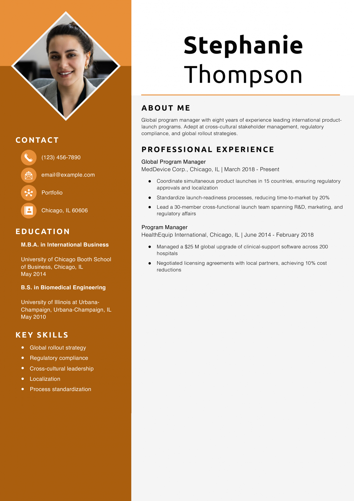 Global Program Manager Resume Example