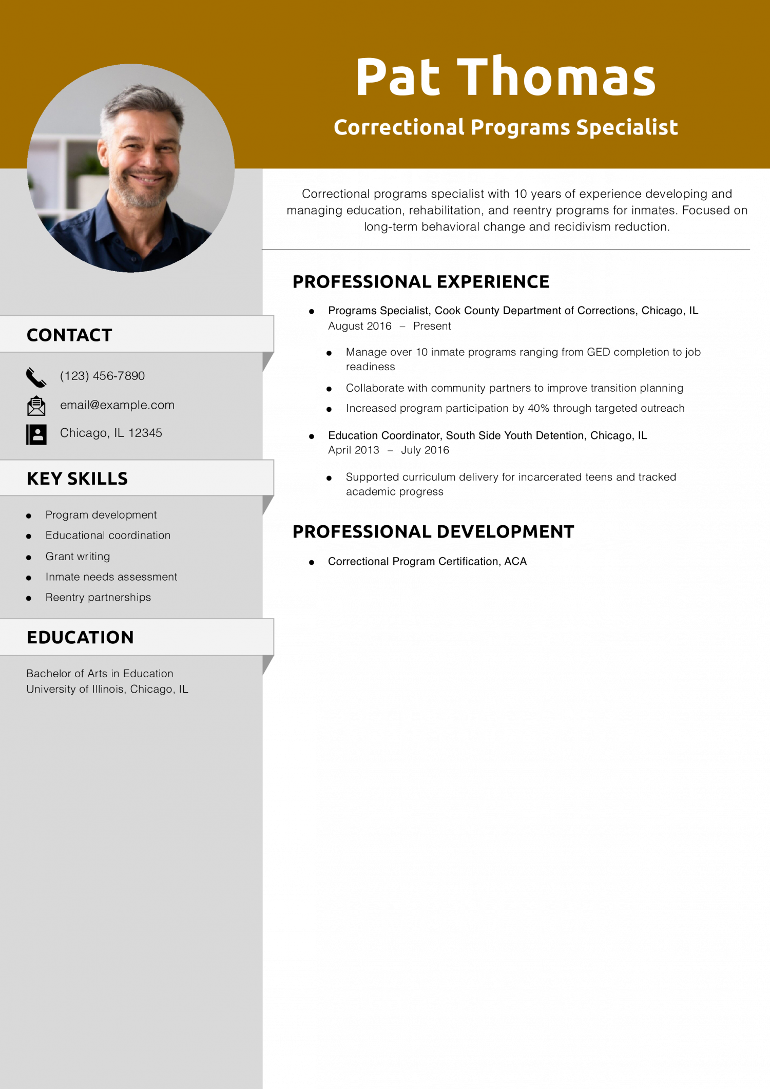 Correctional Programs Specialist Resume Example 