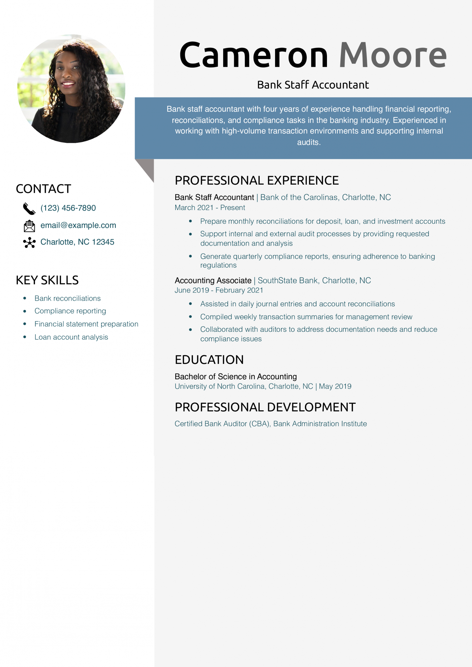 Bank Staff Accountant Resume Example