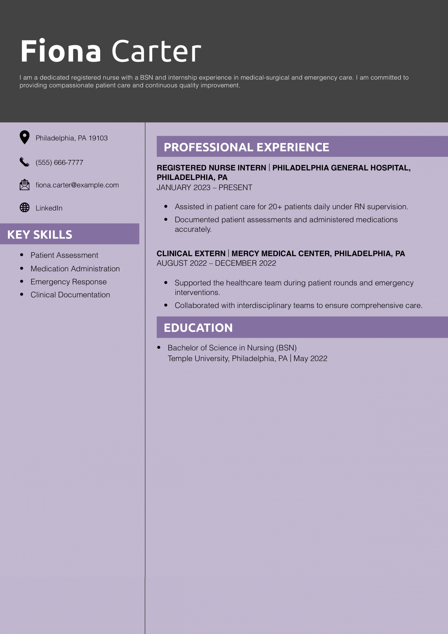 Entry-Level Registered Nurse Resume Example