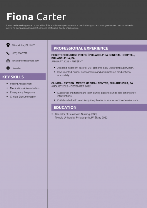 Entry-Level Registered Nurse Resume Example