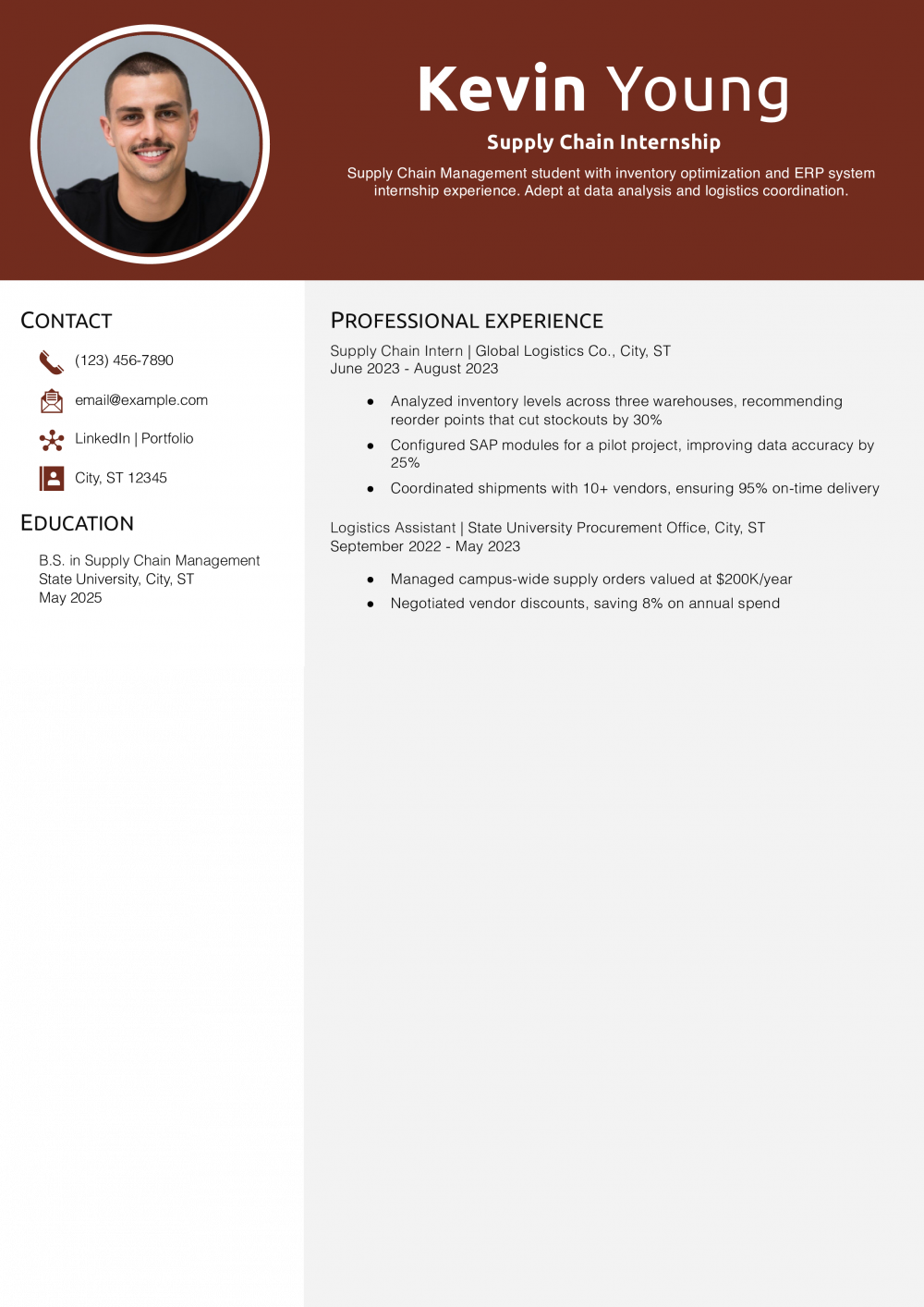 Supply Chain Internship Resume Example