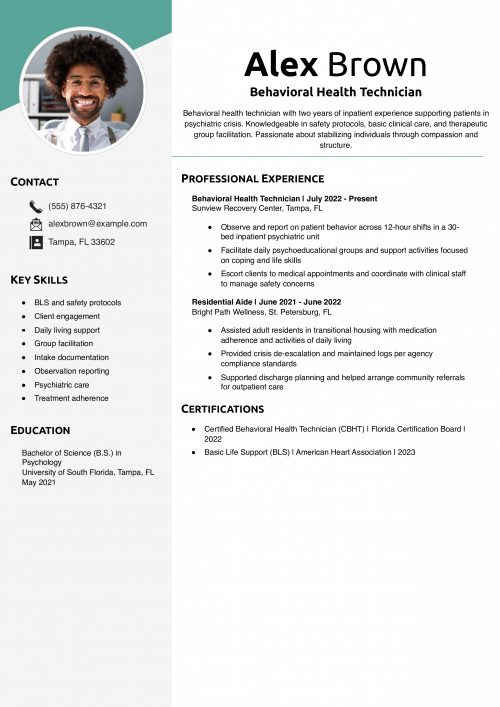 Behavioral Health Technician Resume
