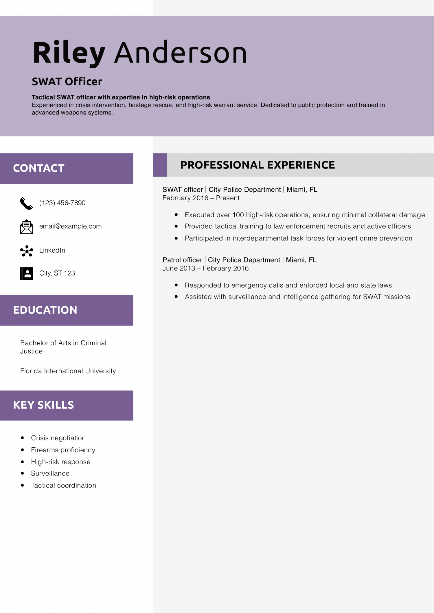 SWAT Officer Resume Example