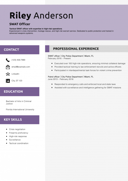SWAT Officer Resume Example