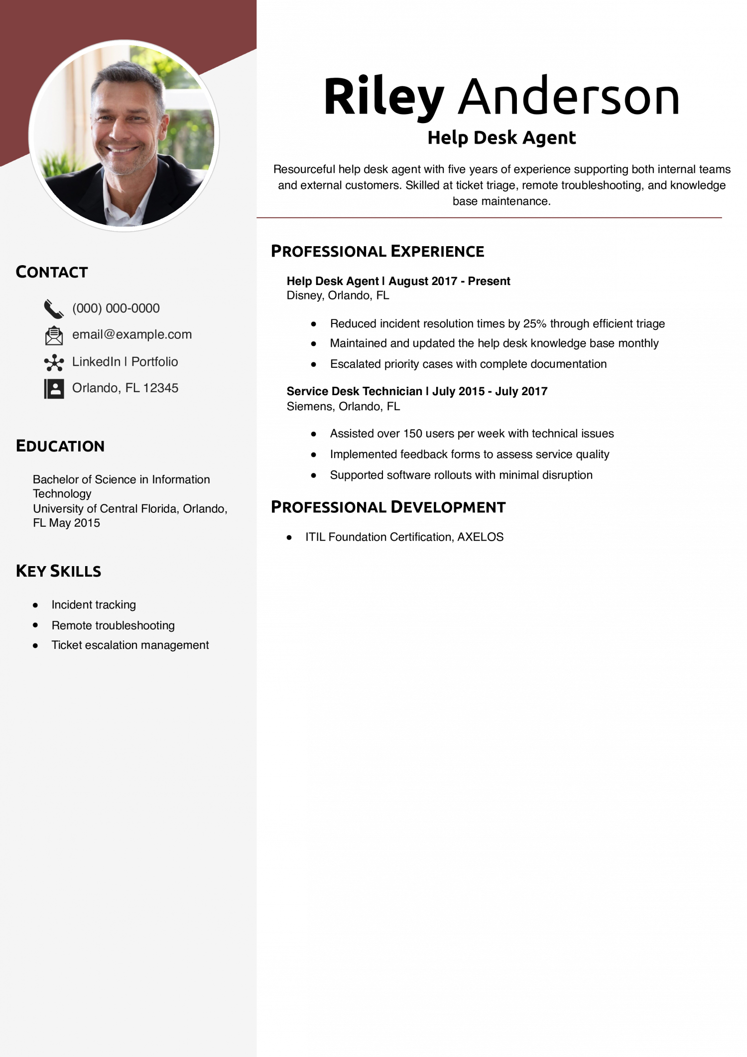 Help Desk Agent Resume Example 