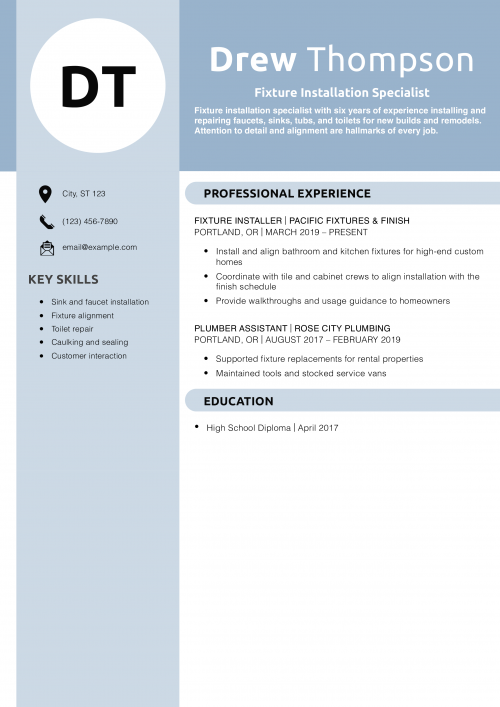 Fixture Installation Specialist Resume Example