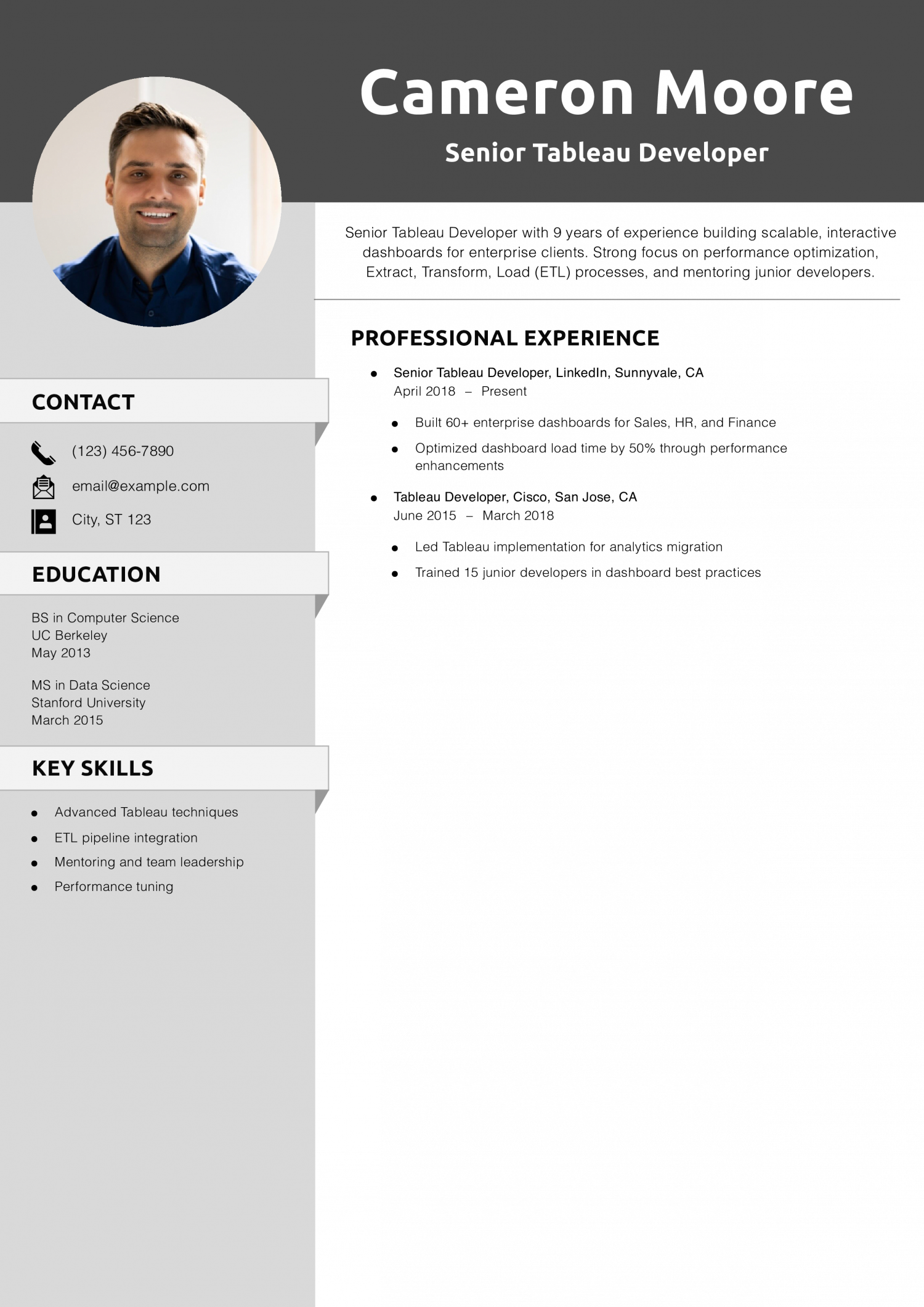 Senior Tableau Developer Resume Example