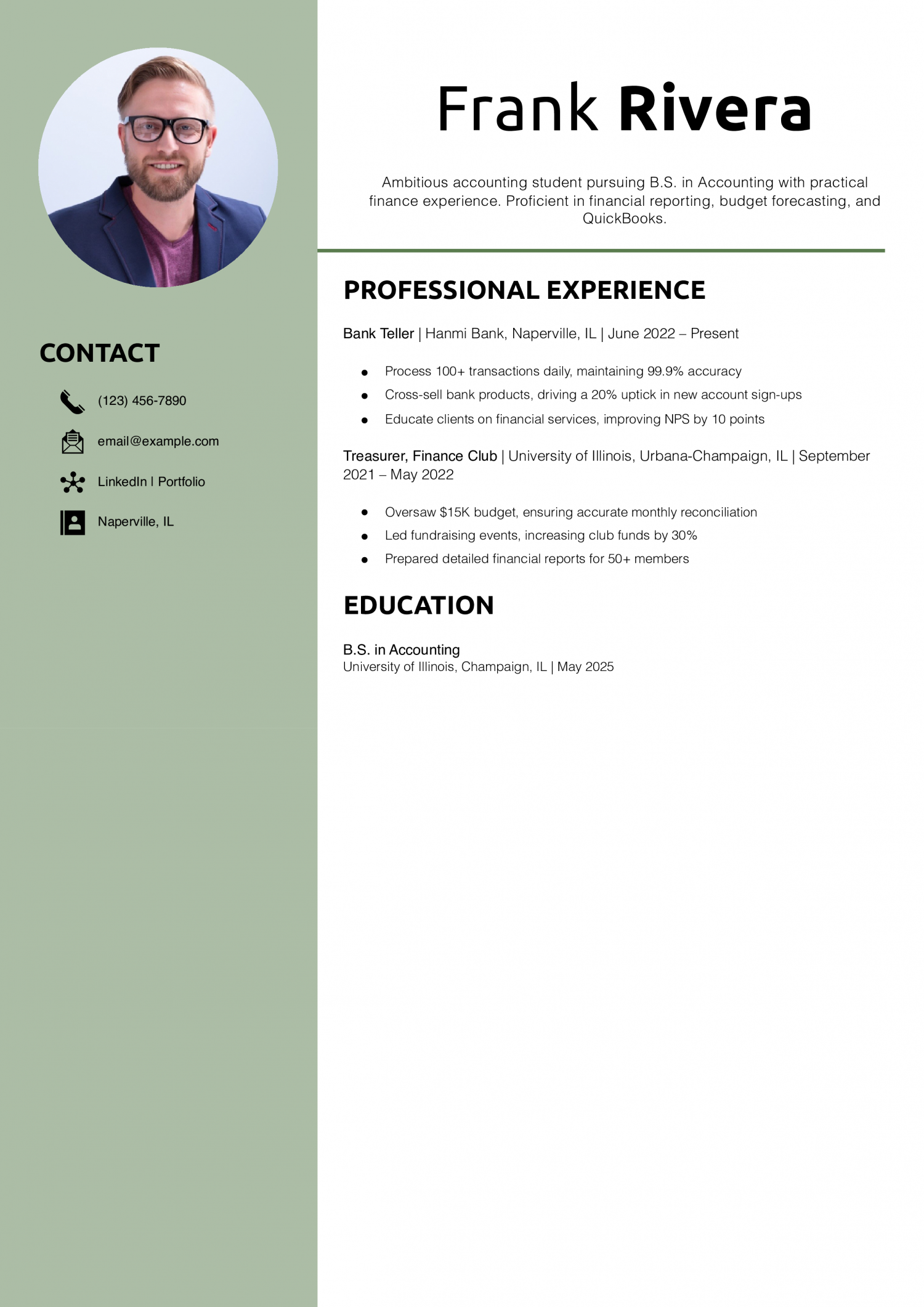 Finance Internship Resume Example