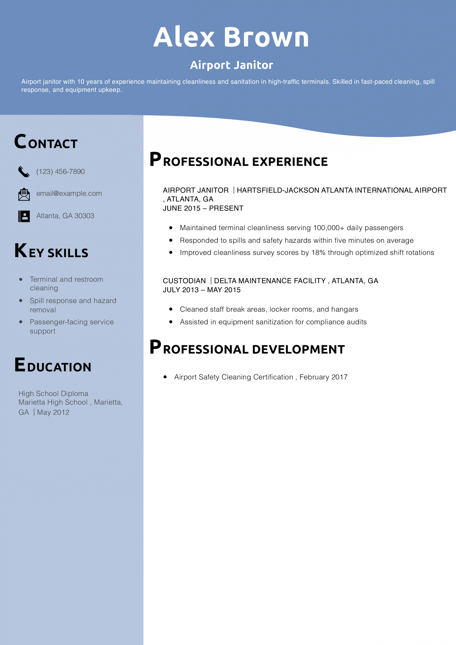 Airport Janitor Resume Example