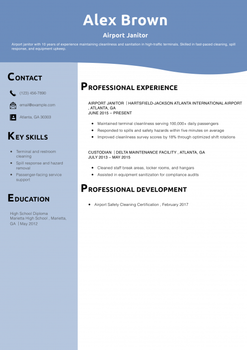 Airport Janitor Resume Example 