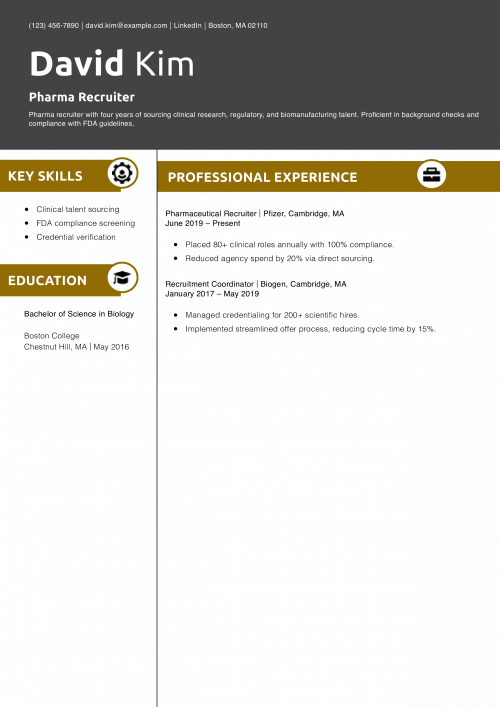 Pharma Recruiter Resume Example