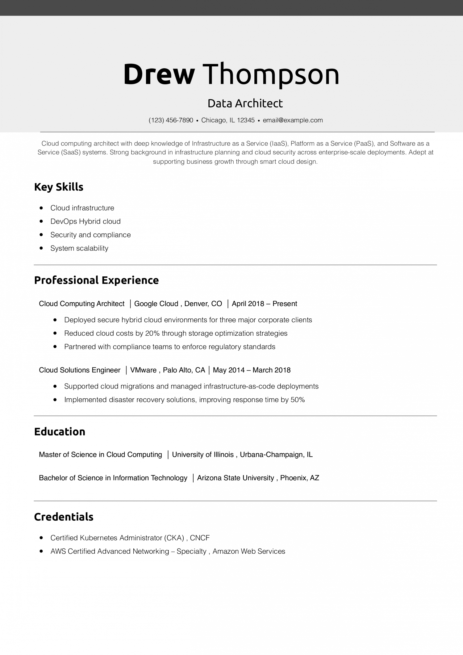 Data Architect Resume Example