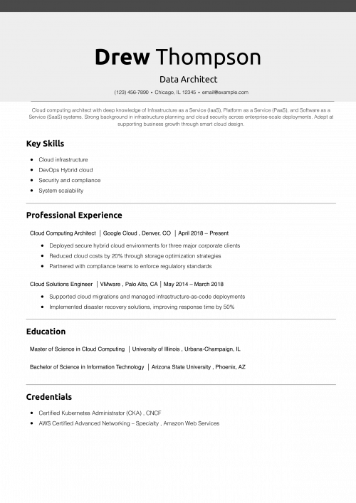 Data Architect Resume Example