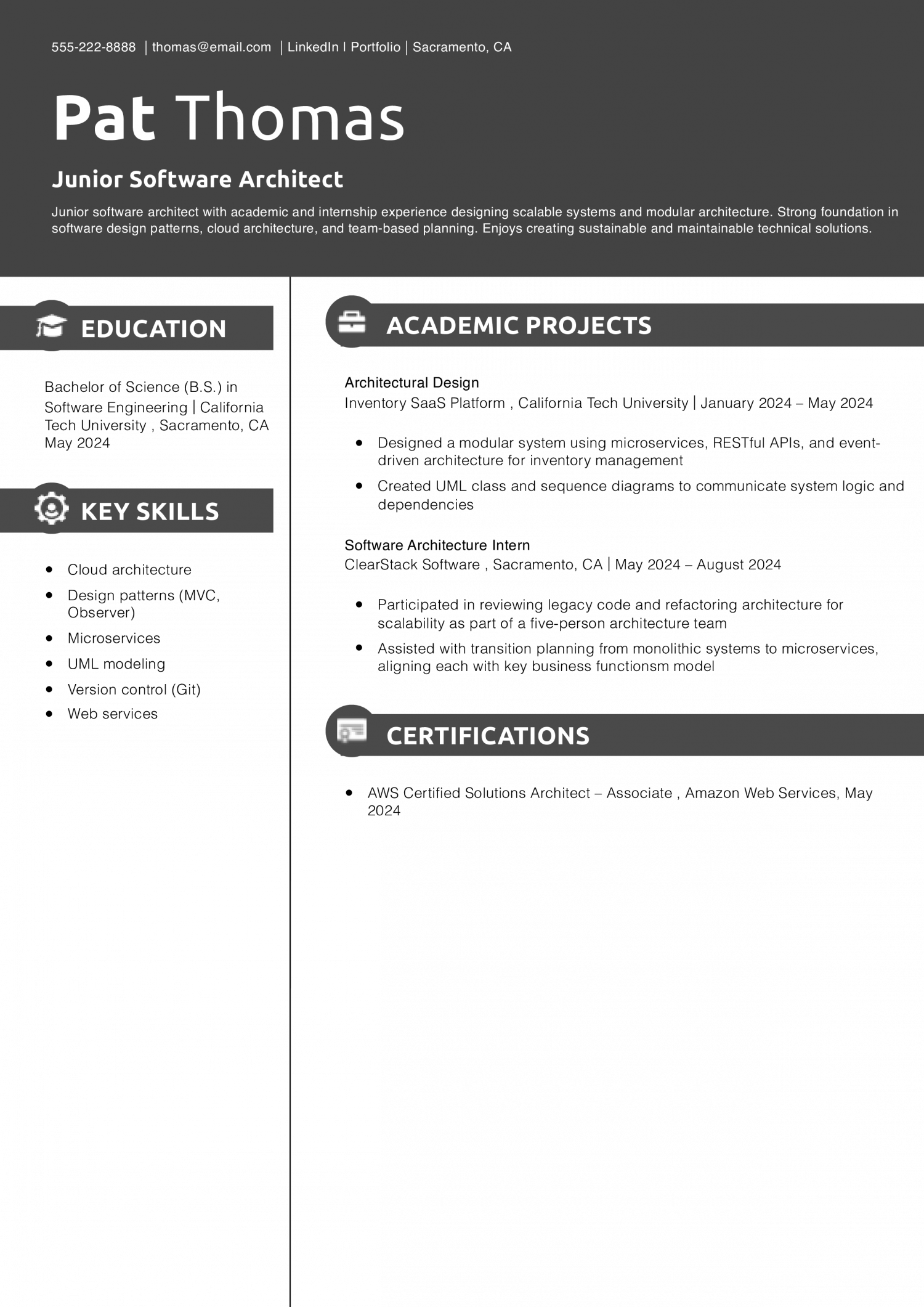 Junior Software Architect Resume 