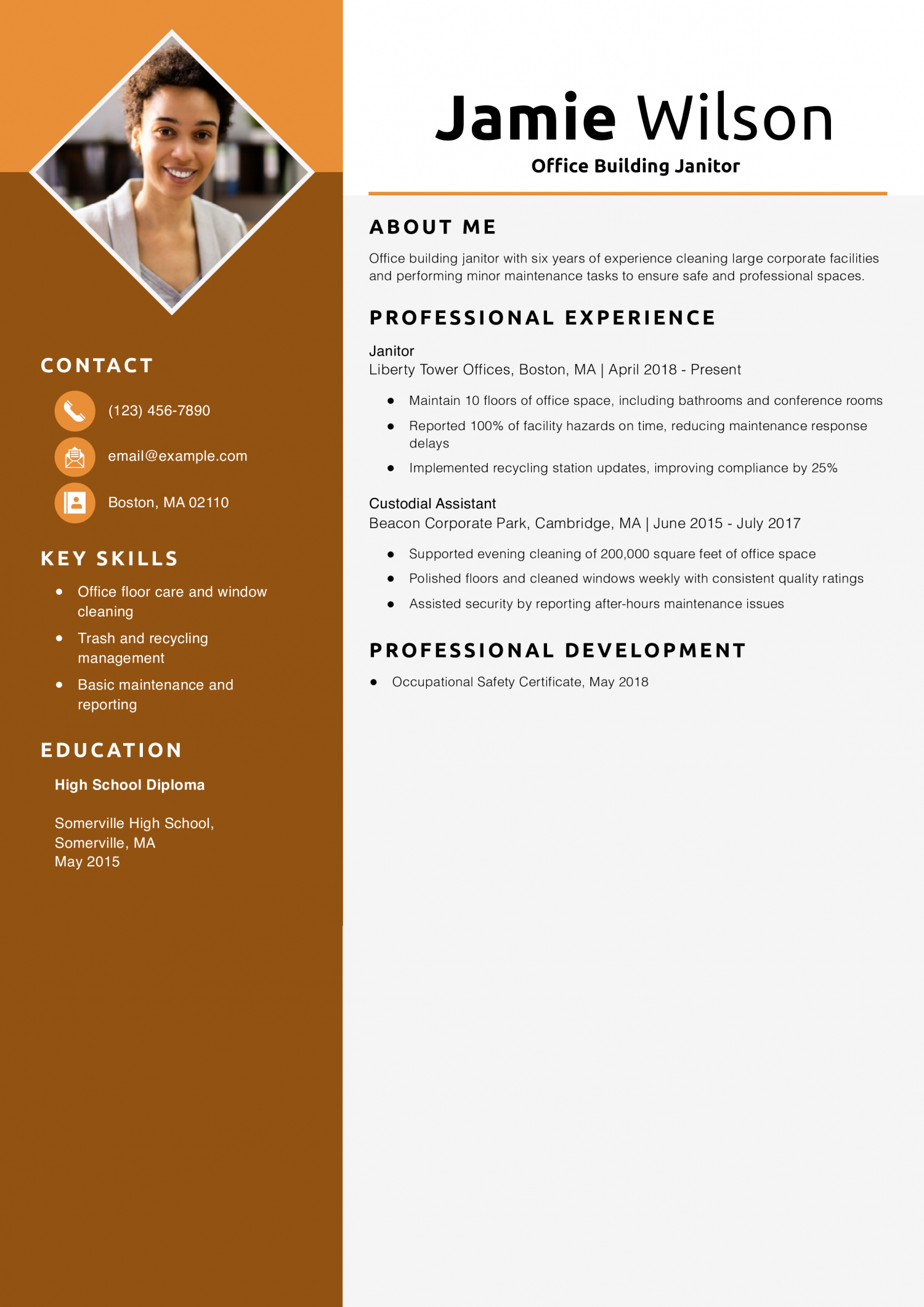 Office Building Janitor Resume Example