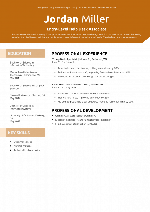 Entry-Level Help Desk Associate Resume Example 