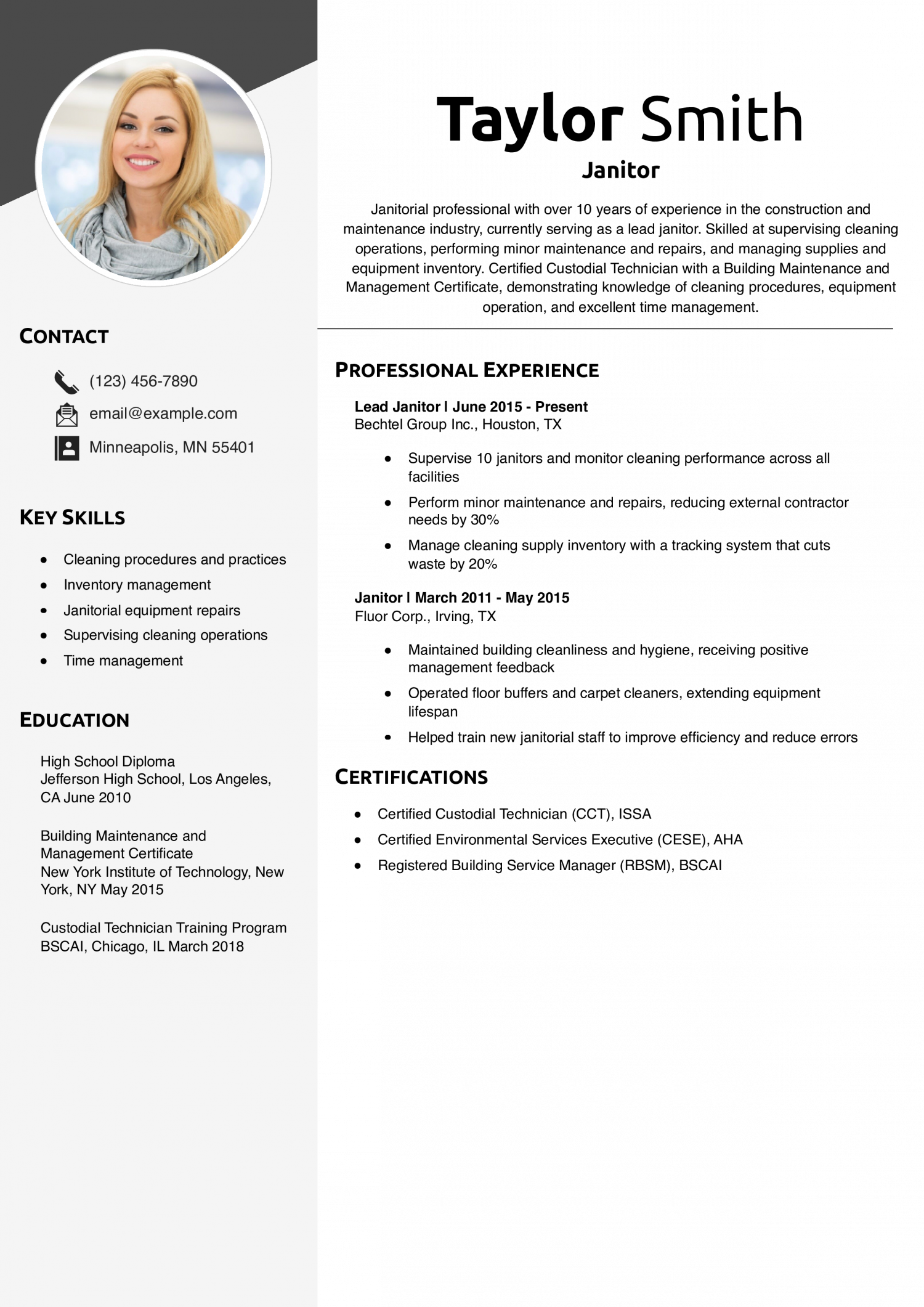 Janitor Resume Example