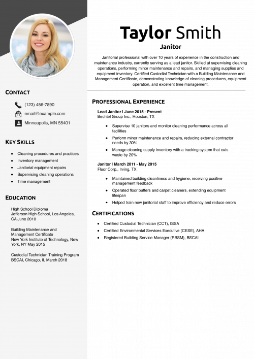 Janitor Resume Example 