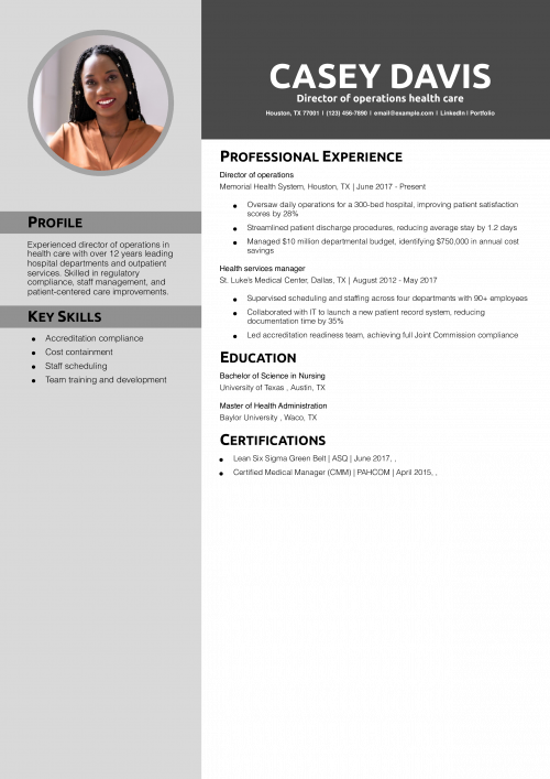 Director of operations health care resume example 