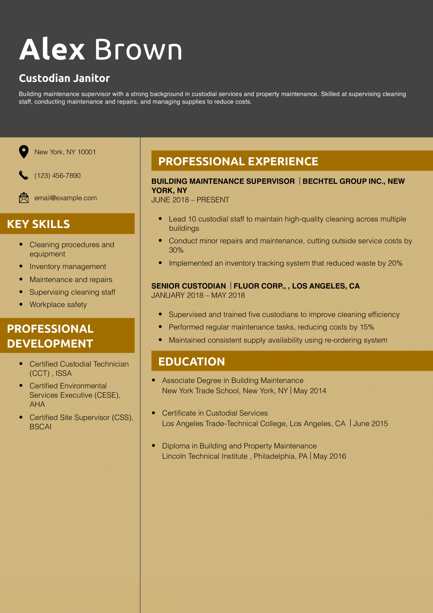 Custodian Janitor Resume Example