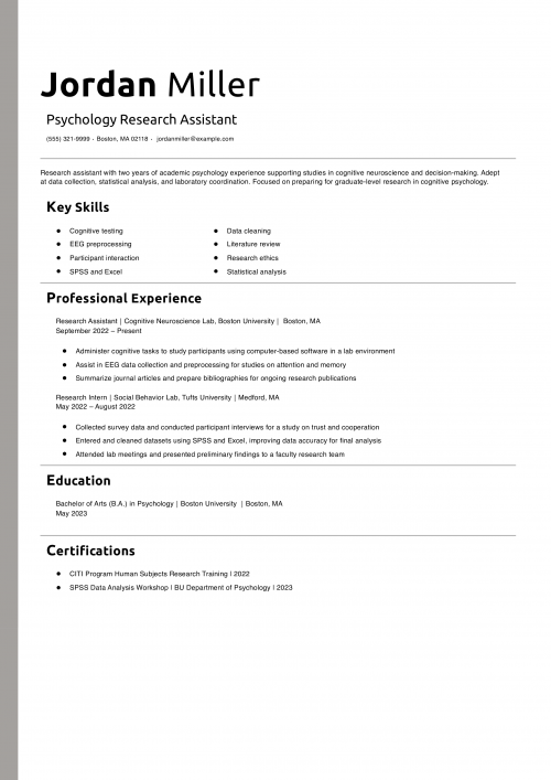 Psychology Research Assistant Resume